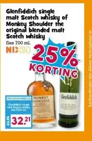 Boon`s Markt Glenfiddich single malt Scotch whisky of Monkey Shoulder the original blended malt Scotch whisky aanbieding