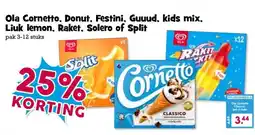 Boon`s Markt Ola Cornetto, Donut, Festini, Guuud, kids mix, Liuk lemon, Raket, Solero of Split aanbieding