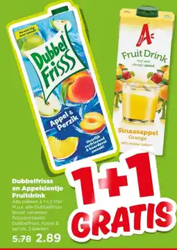 PLUS Dubbelfrisss en Appelsientje Fruitdrink aanbieding