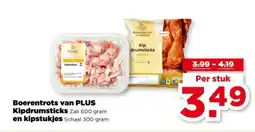 PLUS Boerentrots van plus kipdrumsticks en kipstukjes aanbieding