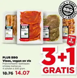 PLUS Plus bbq vlees, vegan en vis aanbieding
