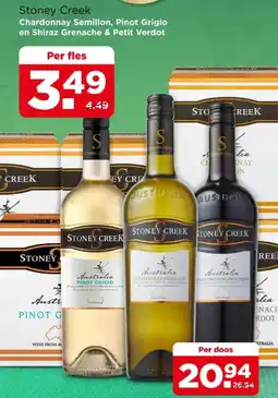 PLUS Stoney Creek Chardonnay Semillon, Pinot Grigio en Shiraz Grenache & Petit Verdot aanbieding