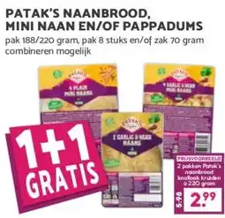 Coop PATAK'S NAANBROOD, MINI NAAN EN/OF PAPPADUMS aanbieding
