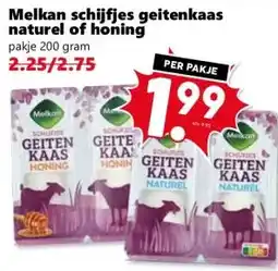 Coop Melkan schijfjes geitenkaas naturel of honing aanbieding