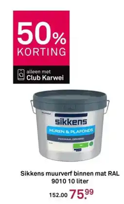 Karwei Sikkens muurverf binnen mat RAL 9010.10 liter aanbieding