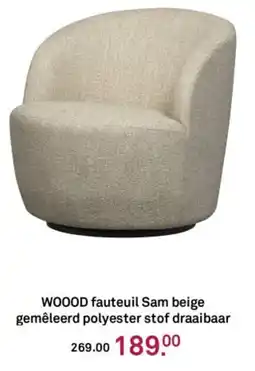 Karwei Woood fauteuil sam beige gemêleerd polyester stof draaibaar aanbieding