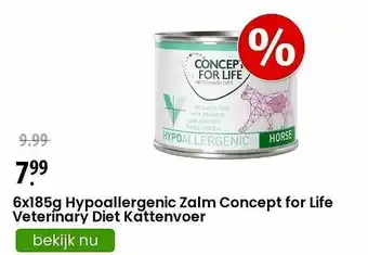 Zooplus 6x185g Hypoallergenic Zalm Concept For Life Veterinary Diet Kattenvoer aanbieding