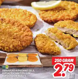 Dekamarkt Dekavers kipschnitzels, kipsatéschnitzels of kip cordon bleu's aanbieding
