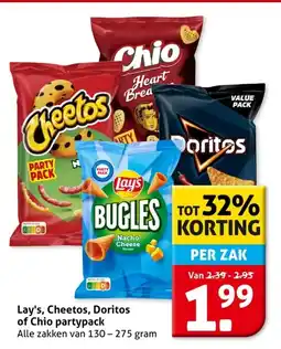 Hoogvliet Lay's, Cheetos, Doritos of Chio partypack aanbieding