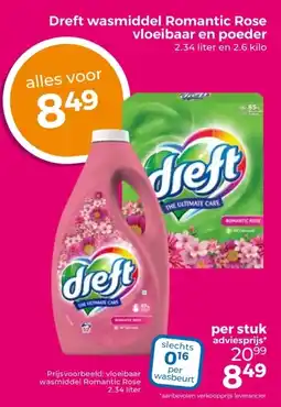 Trekpleister Dreft wasmiddel Romantic Rose vloeibaar en poeder aanbieding