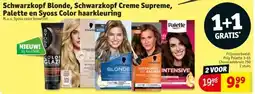 Kruidvat Schwarzkopf blonde, schwarzkopf creme supreme, palette en syoss color haarkleuring aanbieding