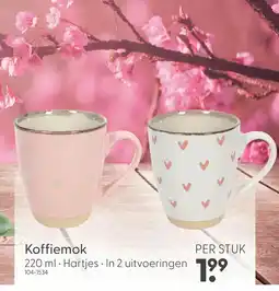 Marskramer Koffiemok hartjes roze/wit 220ml assorti aanbieding
