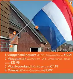 Marskramer Vlaggenstok wit met oranje knop aanbieding