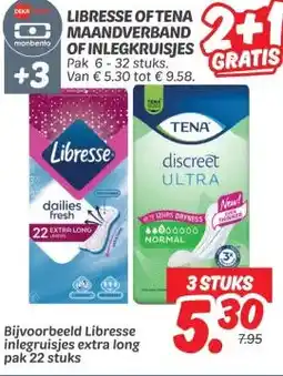 Dekamarkt LIBRESSE OF TENA CMAANDVERBAND OF INLEGKRUISJES aanbieding