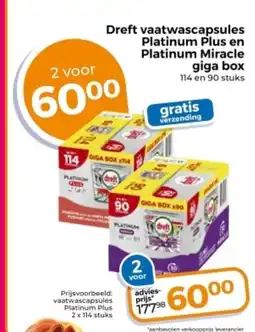 Trekpleister Dreft vaatwascapsules Platinum Plus en Platinum Miracle giga box aanbieding