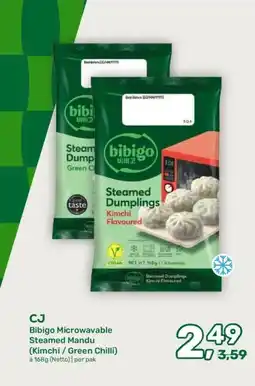 Amazing Oriëntal Bibigo Microwavable Steamed Mandu (Kimchi / Green Chilli) aanbieding