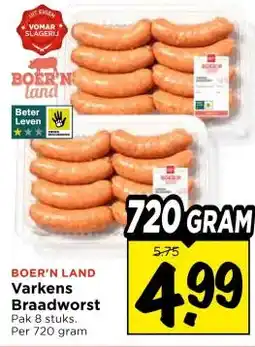 Vomar Voordeelmarkt BOER'N LAND Varkens Braadworst aanbieding