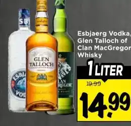 Vomar Voordeelmarkt Esbjaerg Vodka, Glen Talloch of Clan MacGregor Whisky aanbieding