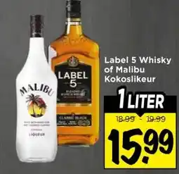 Vomar Voordeelmarkt Label 5 Whisky of Malibu Kokoslikeur aanbieding