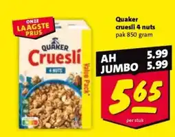 Nettorama Quaker cruesli 4 nuts aanbieding