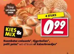 Nettorama Roomboter croissants*, tijgerbollen*, petit pains* wit of bruin of kaiserbroodjes* aanbieding