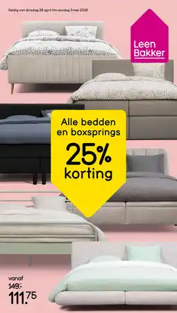 Leen Bakker Alle bedden en boxsprings 25% korting aanbieding