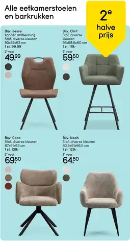 Leen Bakker Alle eetkamerstoelen en barkrukken 2e halve prijs aanbieding