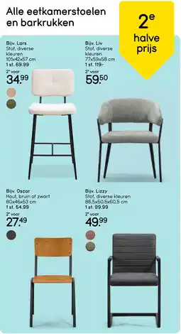 Leen Bakker Alle eetkamerstoelen en barkrukken 2e halve prijs aanbieding