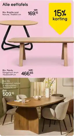 Leen Bakker Alle eettafels 15% korting aanbieding