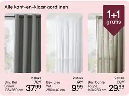 Leen Bakker Alle kant-en-klaar gordijnen 1+1 gratis aanbieding