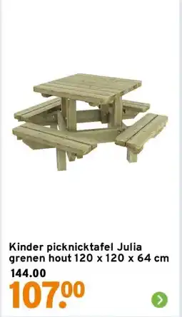 GAMMA Kinder picknicktafel Julia grenen hout 120 x 120 x 64 cm aanbieding