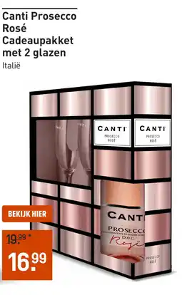 Gall & Gall Canti Prosecco Rosé Cadeaupakket met 2 glazen 75CL aanbieding