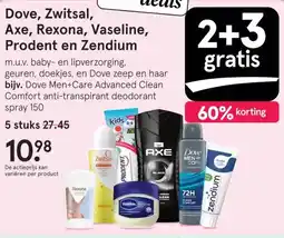 Etos Dove, Zwitsal, Axe, Rexona, Vaseline, Prodent en Zendium aanbieding