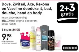 Etos Dove, Zwitsal, Axe, Rexona en Vaseline deodorant, bad, douche, hand en body aanbieding