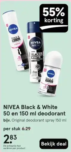 Etos NIVEA Black & White 50 en 150 ml deodorant aanbieding
