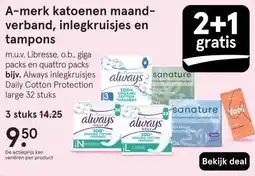 Etos A-merk katoenen maand- verband, inlegkruisjes en tampons aanbieding
