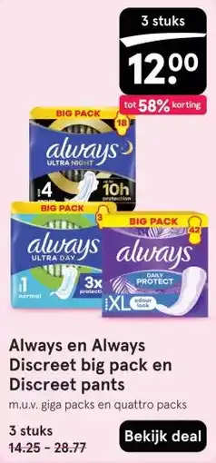 Etos Always en Always Discreet big pack en Discreet pants aanbieding