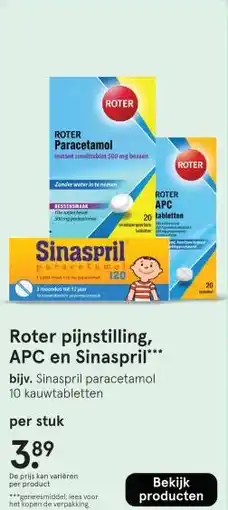 Etos Roter pijnstilling, APC en Sinaspril aanbieding