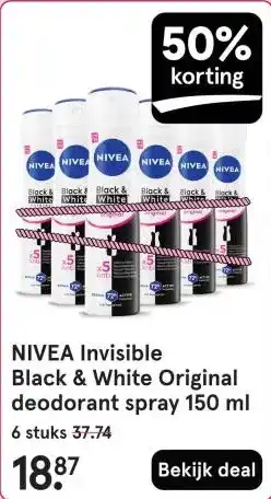 Etos NIVEA Invisible Black & White Original deodorant spray 150 ml aanbieding