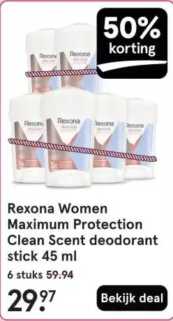 Etos Rexona Women Maximum Protection Clean Scent deodorant stick 45 ml aanbieding
