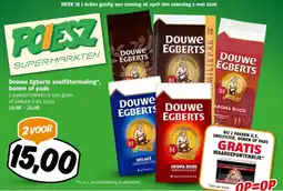 Poiesz Douwe Egberts snelfiltermaling bonen of pads aanbieding