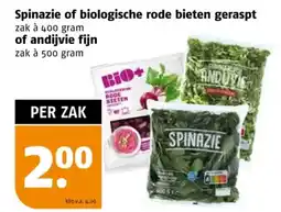 Poiesz Spinazie of biologische rode bieten geraspt of andijvie fijn aanbieding
