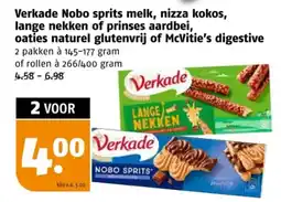Poiesz Verkade Nobo sprits melk, nizza kokos, lange nekken of prinses aardbei, oaties naturel glutenvrij of McVitie's digestive aanbieding