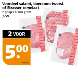 Poiesz Voordeel salami, boerenmetworst of Elzasser cervelaat aanbieding