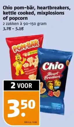 Poiesz Chio pom-bär, heartbreakers, kettle cooked, mixplosions of popcorn aanbieding