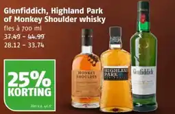 Poiesz Glenfiddich, Highland Park of Monkey Shoulder whisky aanbieding