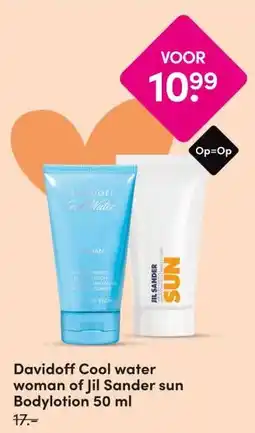 DA Davidoff Cool water woman of Jil Sander sun Bodylotion aanbieding