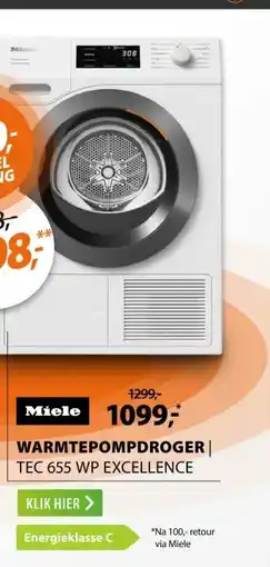 Expert Miele TEC 655 WP Excellence EcoSpeed & Wash2Dry aanbieding