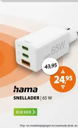 Expert Hama Fast Charger 2x USB-C PD 1x USB-A QC Mini-Charger 65 W Wit aanbieding