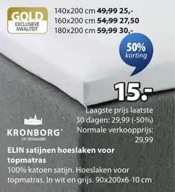 Jysk Elin satijnen hoeslaken voor topmatras aanbieding